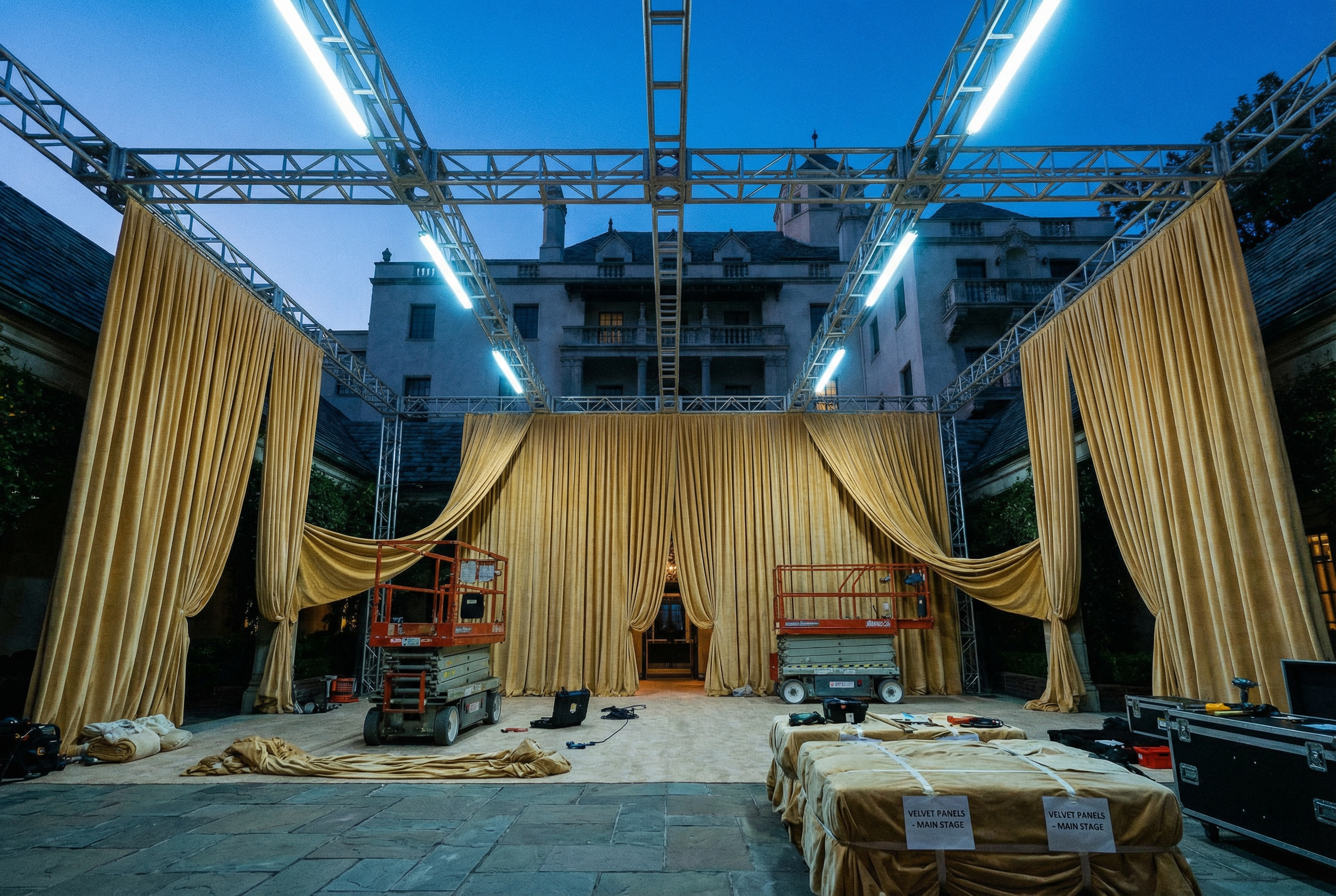 Chateau Marmont Gala — event drapery installation detail 6