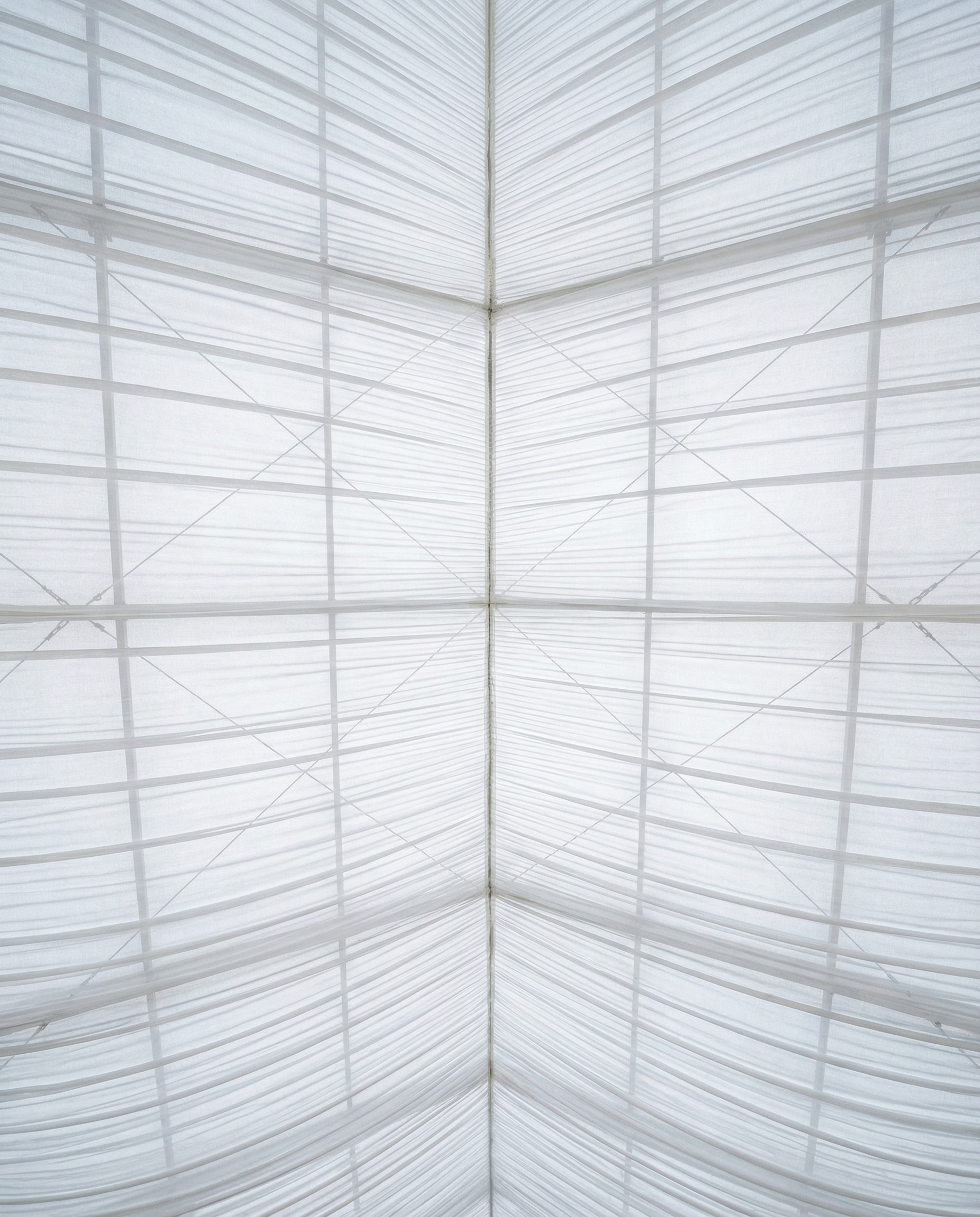 Translucent voile ceiling inside the Fashion Week Pavilion runway tent