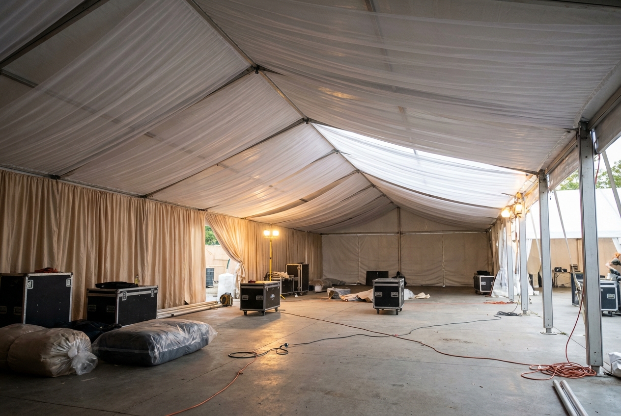 Fashion Week Pavilion — event drapery installation detail 6