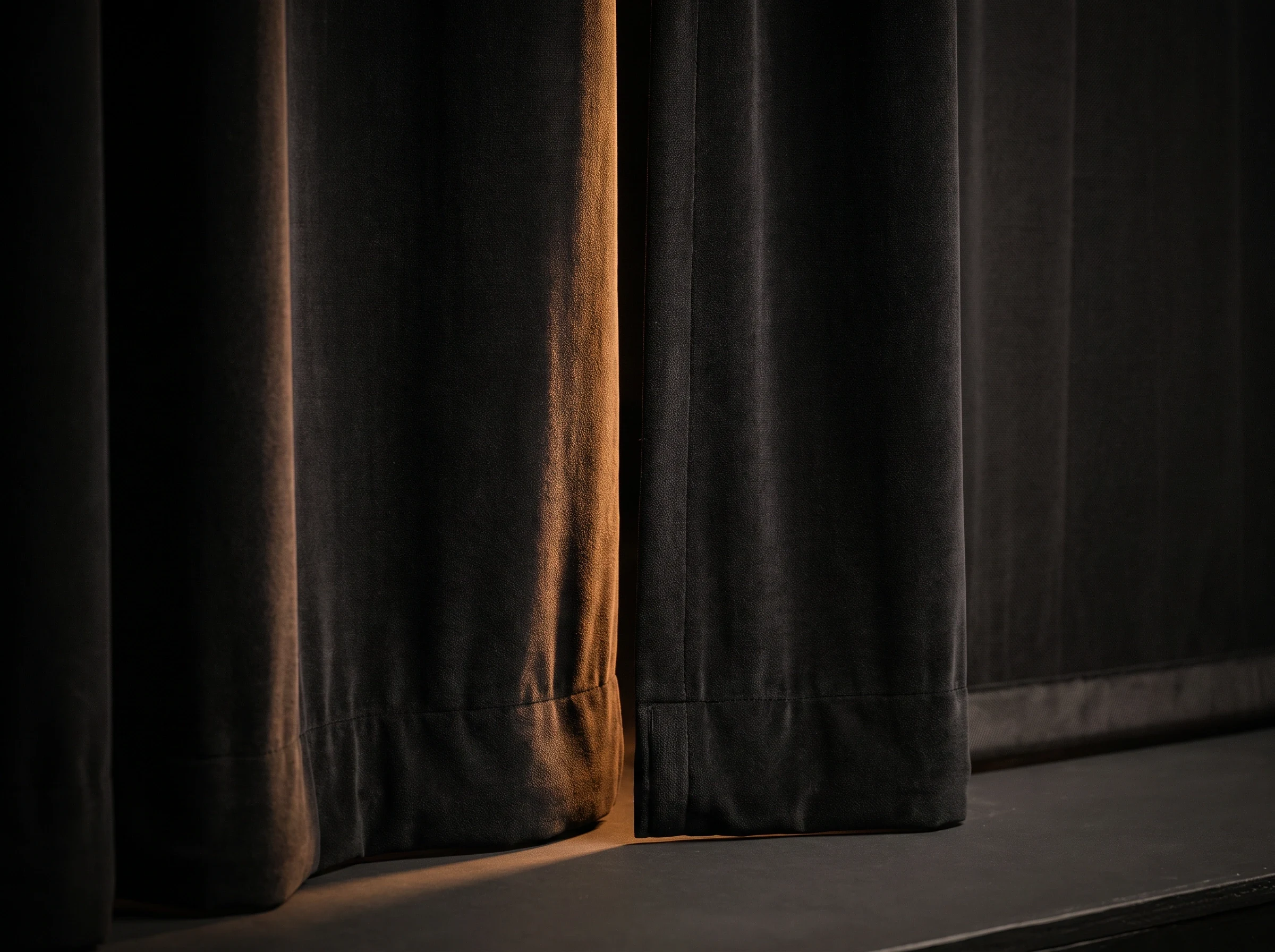 Dense IFR velvet drapery detail showing deep light-absorbing pile