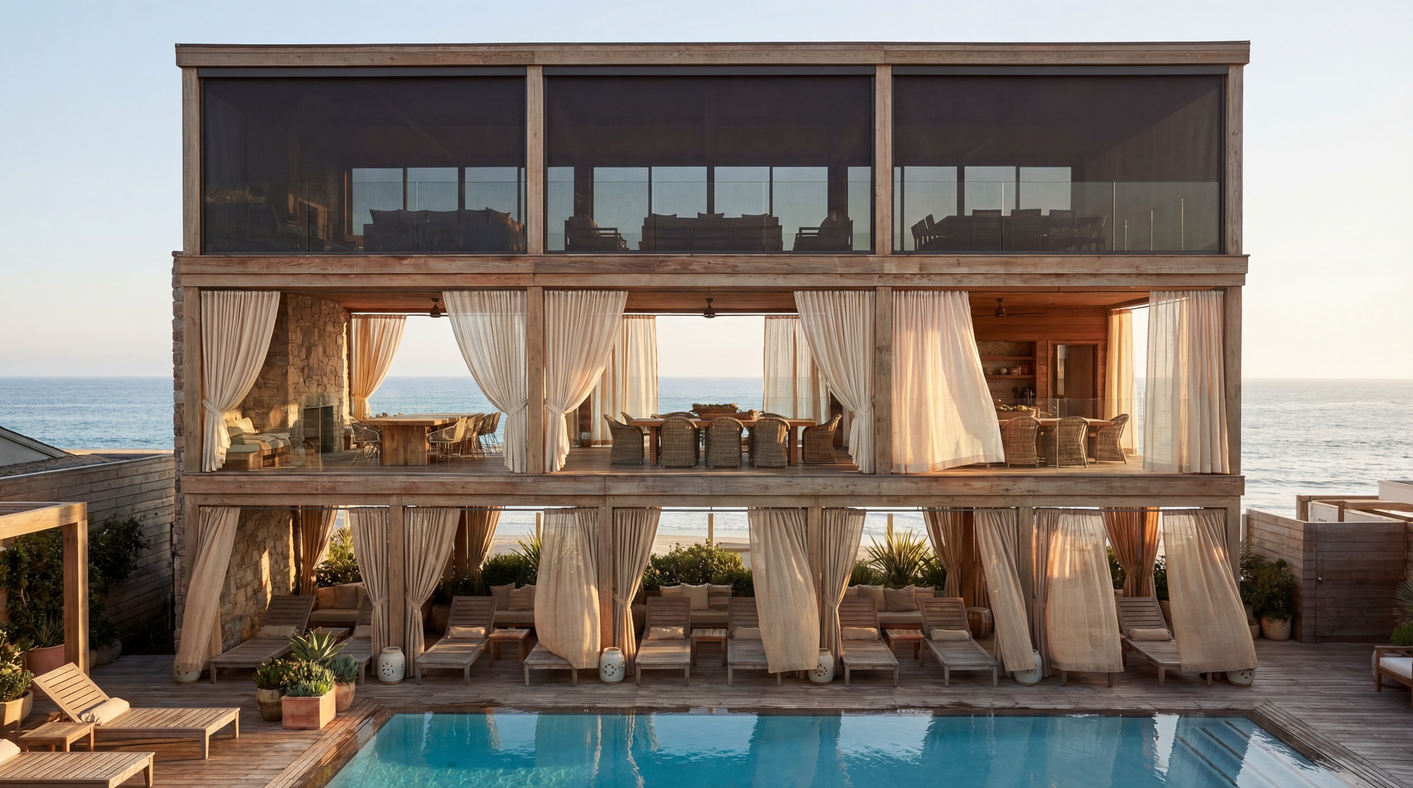 Soho House Malibu — hospitality drapery installation detail 4